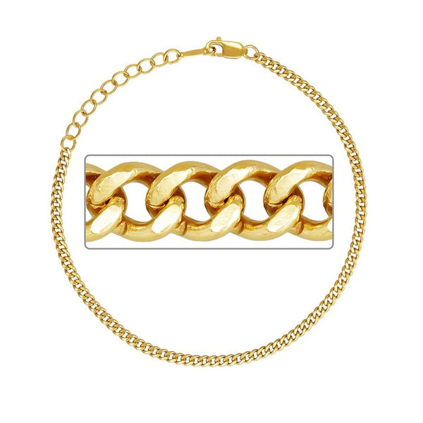 1pc Real 1/20 14K Gold Filled 2.3mm Curb Link Chain Bracelet, 6.5 Inch with 1 Inch Extender, JB-16
