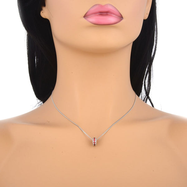 1pc 925 Sterling Silver January Birthstone Bead Charm, Siam Red Garnet Cubic Zirconia CZ, 9.5x5mm, Hole ID 4.5mm, EC1-C1