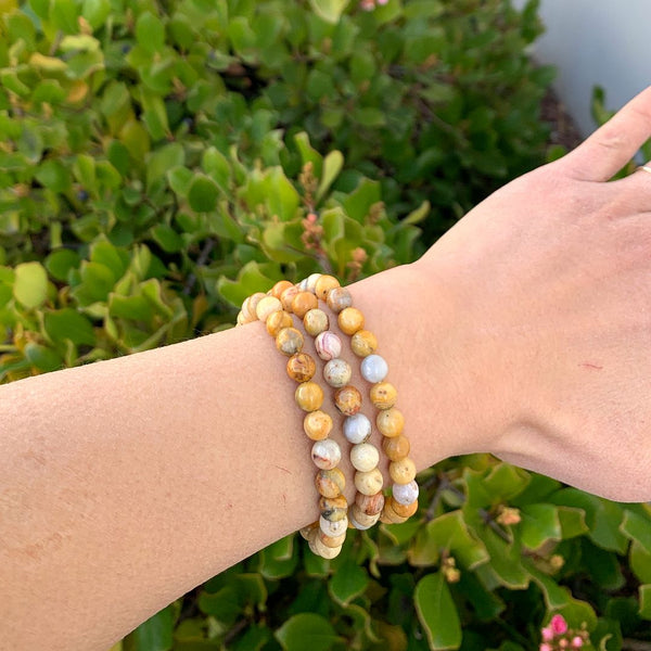 1 Strand Stretch Natural Crazy Lace Agate Beaded Gemstone Bracelet, 6mm Beads, Length Selections: 7 inch/7.5 inch/8 inch