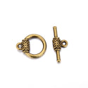 10 Sets Flower Round Toggle Clasps, T-Bar Closure, Antique Bronze Plated Brass, 15mm, CF183-4