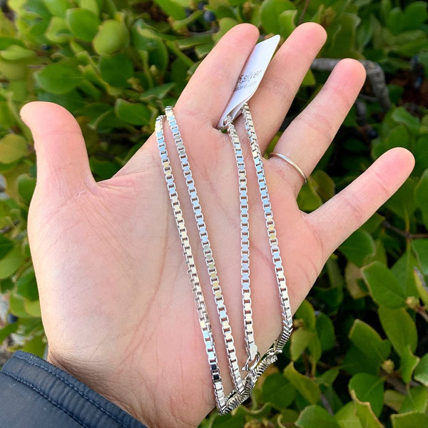 1pc 925 Sterling Silver Box Link Chain Necklace, Tarnish Resistant Rhodium Plated, 3mm, Large Thick Strong, Length Selections: 16/18/20/26/28 inch