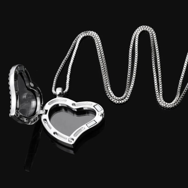 1pc Living Memory Floating Locket Necklace, 30mm Cubic Zirconia CZ Diamond Heart Pendant, 28 Inch Stainless Steel Chain, MCL283