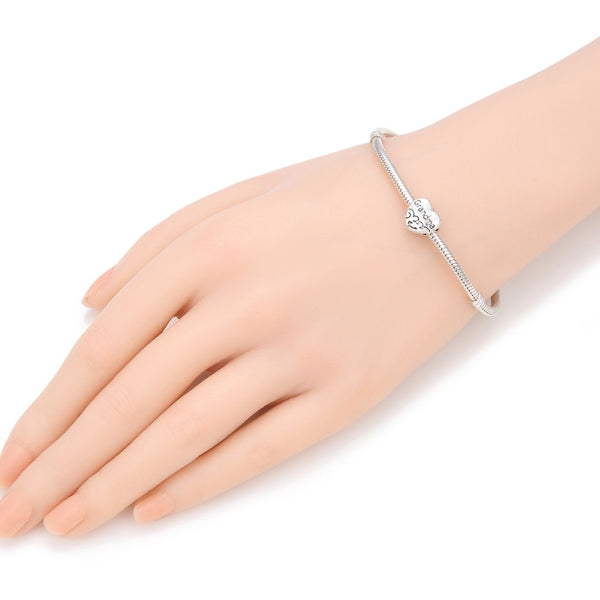 20pcs Best Grandma Love Heart Large Hole Beads, Hole ID 4.5mm, Antique Silver, Zinc Alloy Metal, MEC-B6