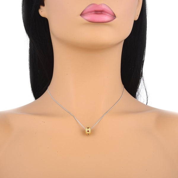 1pc Real Gold Plated 925 Sterling Silver January Birthstone Bead Charm, Siam Red Garnet Cubic Zirconia CZ, 11x6.8mm, Hole ID 4.5mm, EC1-B1