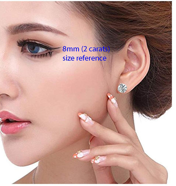 1 Pair 925 Sterling Silver April Birthstone Round Cut Stud Earrings, 8mm/2 Carat Cubic Zirconia CZ Diamond Stone, SSE49-4