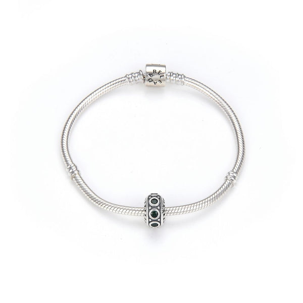 1pc 925 Sterling Silver May Birthstone Bead Charm, Green Emerald Cubic Zirconia CZ, 11x6.8mm, Hole ID 4.5mm, EC1-A5