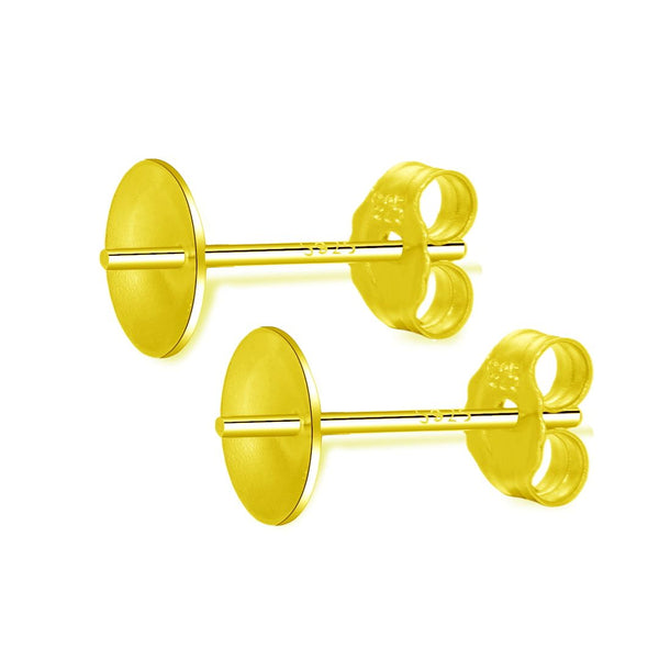 5 Pairs 925 Sterling Silver Earring Posts, Real 18K Yellow Gold Plated, Glue In Pearl Cup, 0.9mm/19 Gauge Pin, 10pcs Earring Backs, Cup Size Selections:3/4/6/8mm