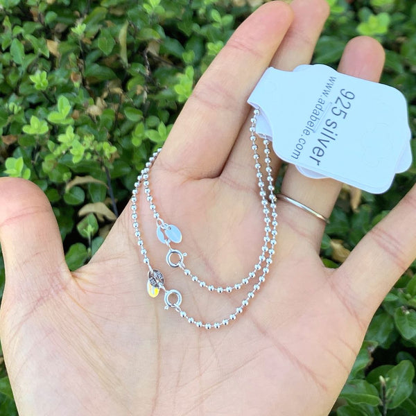 1pc 925 Sterling Silver Beaded Chain Bracelet, 2mm Beads, Tarnish Resistant White Gold Plated, Length Selections: 7 inch/7.5 inch/8 inch