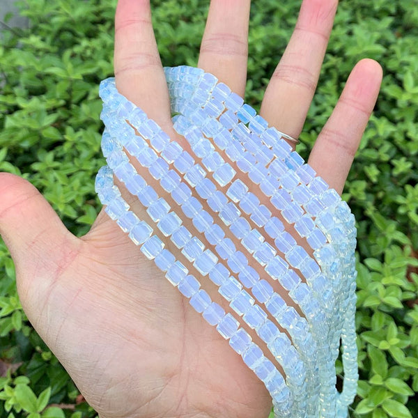 100pcs Creative Club Faceted Cube Crystal Glass Beads, White Opal, 6mm, Hole ID 1mm, CCC634
