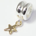 1pc Solid 925 Sterling Silver Cute Gold Star Bead Charm, Compatible with Pandora All Other Charm Bracelet, EC645