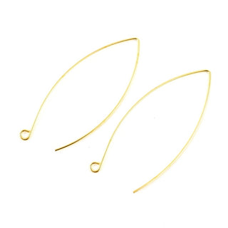 20pcs Tarnish Resistant Marquise V Shape Earring Hooks, 18K Yellow Gold Plated Brass, 45mm, 0.7mm/21 Gauge, BF247-2