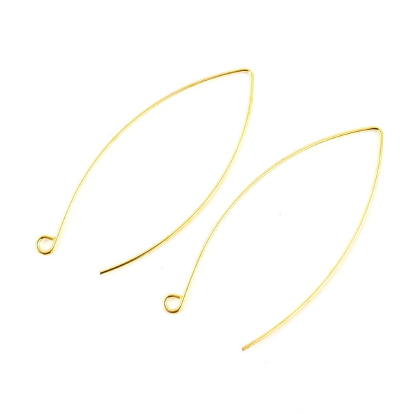 20pcs Tarnish Resistant Marquise V Shape Earring Hooks, 18K Yellow Gold Plated Brass, 45mm, 0.7mm/21 Gauge, BF247-2