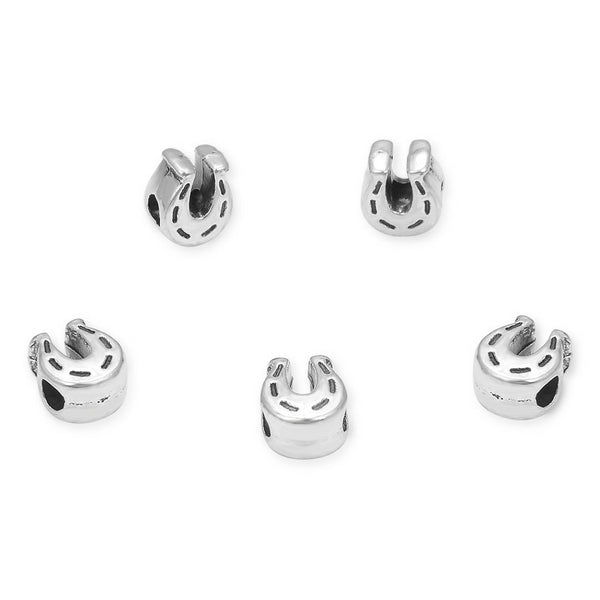 20pcs Cute Horse Shoe Symbol of Luck Large Hole Beads, Hole ID 4.5mm, Antique Silver, Zinc Alloy Metal, MEC-F4