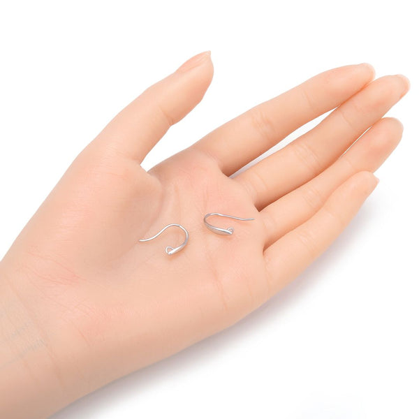 4pcs 925 Sterling Silver French Fish Earring Hooks, Tarnish Resistant Rhodium Plated, 14.3mm, SS480