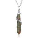 1pc Natural Unakite Jasper Hexagonal Pile Gemstone Pendant Necklace, 18 Inch Surgical Stainless Steel Chain, GGP-D9
