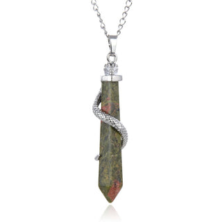 1pc Natural Unakite Jasper Hexagonal Pile Gemstone Pendant Necklace, 18 Inch Surgical Stainless Steel Chain, GGP-D9