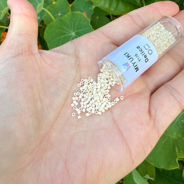 30g Miyuki Delica 11/0 Seed Beads, Opaque Dark Cream (Ivory) DB732