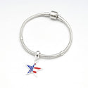 1pc Solid 925 Sterling Silver American Flag Bead Charm, Compatible with Pandora All Other Charm Bracelet, EC654