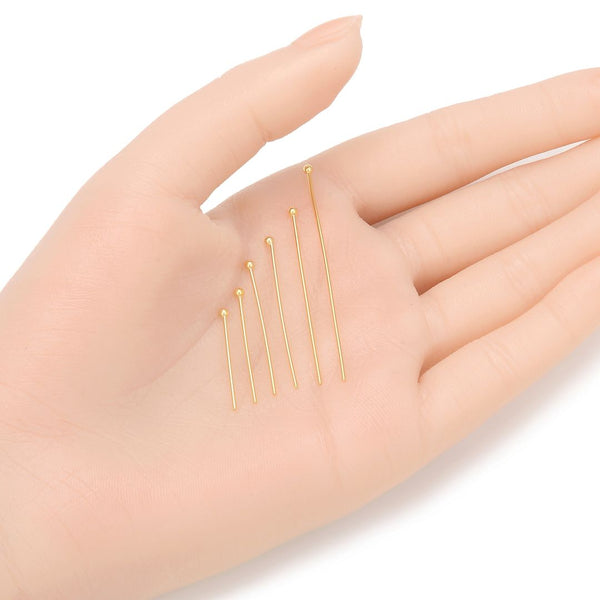 50pcs Tarnish Resistant Ball Head Pins, 18K Yellow Gold Plated Brass, 0.8mm/20 Gauge, Length Selections: 22/26/30/35/40/50mm