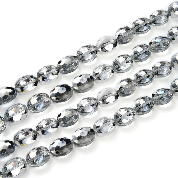 50pcs Creative Club Faceted Flat Oval Crystal Beads, Silver Shade, 16x12mm/Large, Hole ID 1.1mm, CCO-32