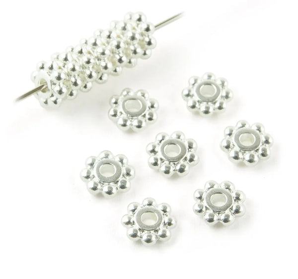 20pcs 925 Sterling Silver Small Flat Daisy Flower Rondelle Beads, 4mm, Hole ID 2mm, SS286-1