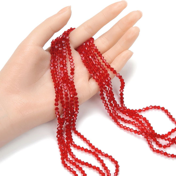 500pcs Creative Club Faceted Bicone Crystal Glass Beads, Light Siam Red, 4mm (0.16 Inch) Small Tiny, Hole ID 0.9mm, CCB406