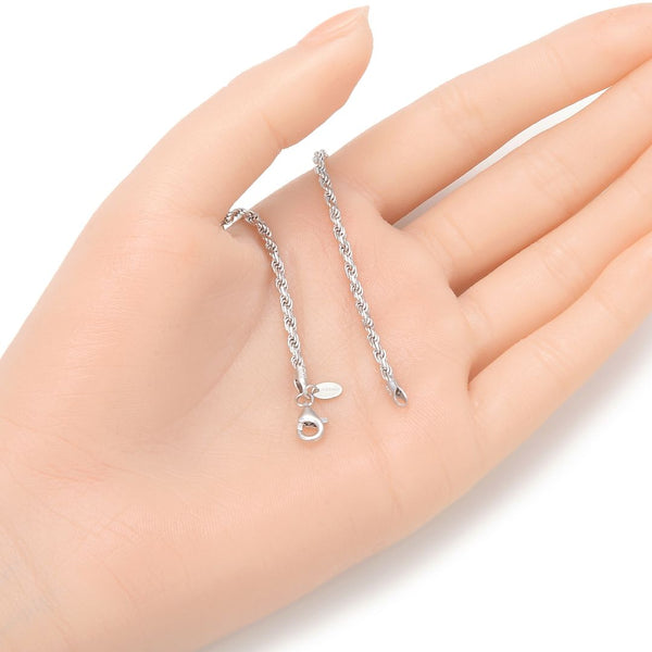 1pc 925 Sterling Silver 2.2mm Diamond Cut Braided Rope Chain Bracelet, Tarnish Resistant White Gold Plated, Length Selections: 7 inch/7.5 inch/8 inch