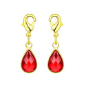 2pcs Clip On Dangle January Red Birthstone Charm Drops, Tarnish Resistant, 18K Yellow Gold Plated Lobster Clasp, BL8-1
