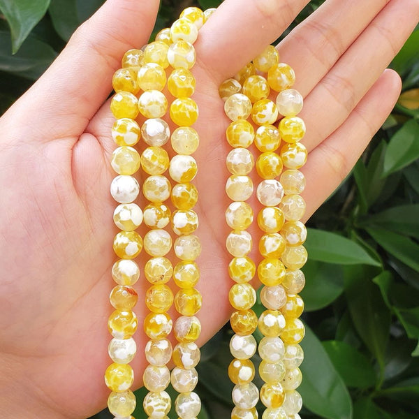 Natural Faceted Yellow Fire Agate Gemstone Round Beads, 15 Inch/1 Strand, Size Selections: 4mm/6mm/8mm/10mm