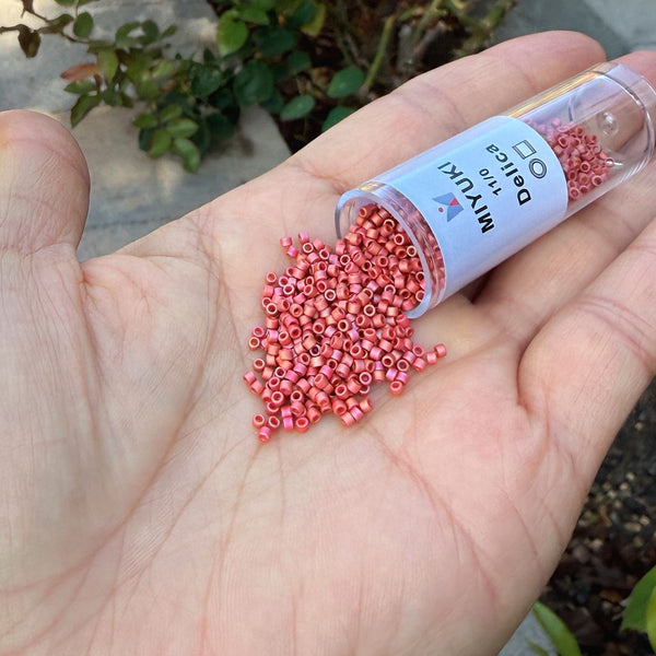 7.5g Miyuki Delica 11/0 Seed Beads, Matte Rainbow Carnelian Red DB2306