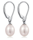 1 Pair 925 Sterling Silver Dangle Baroque Pearl Earrings, AAAA Grade Super High Luster Freshwater Cultured 8x6mm Teardrop Pearls, PE4-1