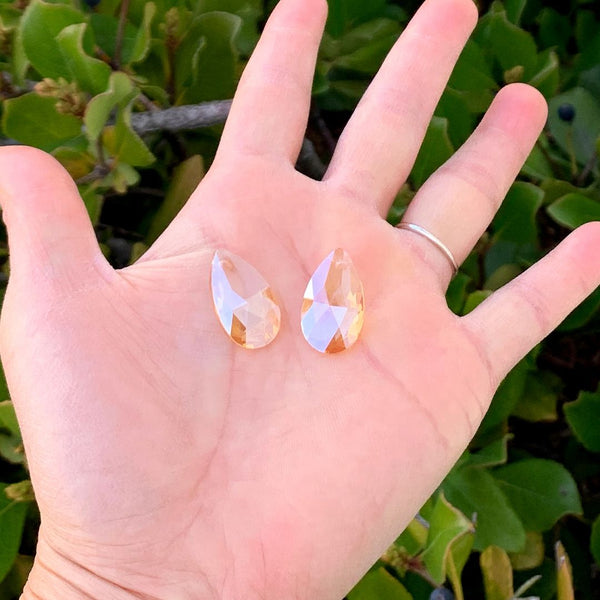 20pcs Creative Club Faceted Crystal Glass Pear Chandelier Pendant Drops, Golden Shadow, 22x13mm Large, Hole ID 1mm, CCE-28