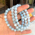 1 Strand Stretch Natural Blue Aquamarine Beaded Gemstone Bracelet, 8mm Bead, Length Selections: 7 inch/7.5 inch/8 inch/8.5 inch