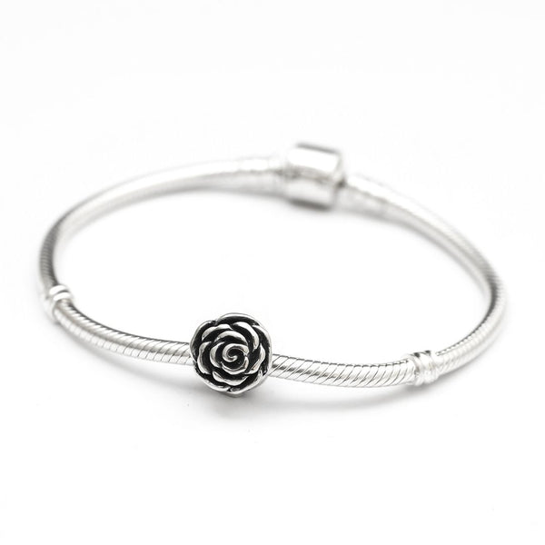 1pc Solid 925 Sterling Silver Love Rose Flower Bead Charm, Compatible with Pandora All Other Charm Bracelet, EC498