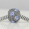 1pc 925 Sterling Silver December Birthstone Bead Charm, Blue Zircon Cubic Zirconia CZ, 10.3x9mm, Hole ID 4.5mm, EC1-M12