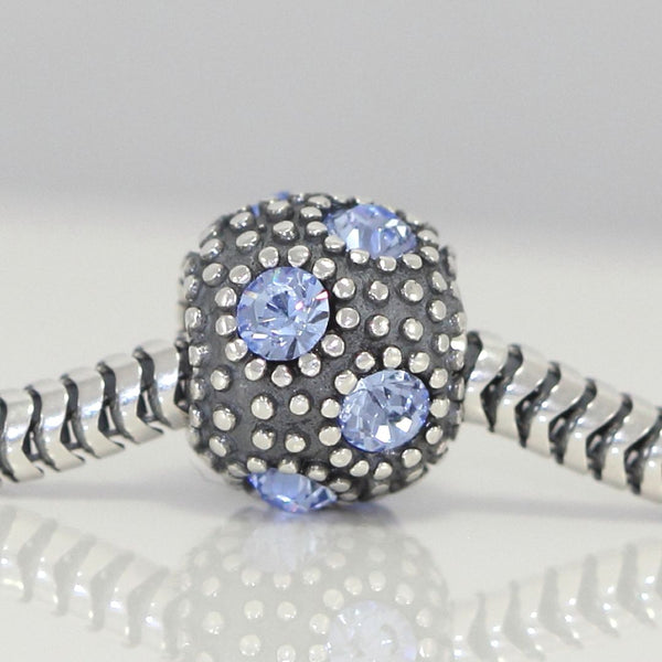 1pc 925 Sterling Silver December Birthstone Bead Charm, Blue Zircon Cubic Zirconia CZ, 10.3x9mm, Hole ID 4.5mm, EC1-M12