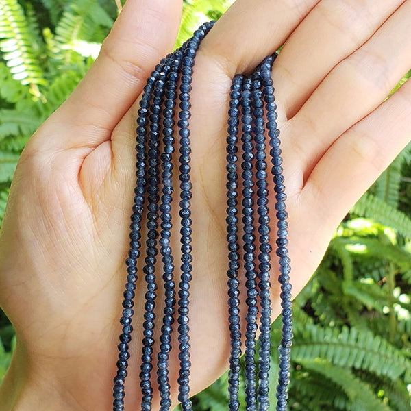 Natural Dark Indigo Quartz Gemstone Faceted Rondelle Beads, 3x2mm/Small Tiny, Hole ID 0.8mm, 13 Inch/1 Strand, GH2R-9