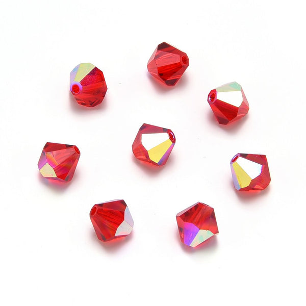 50pcs Preciosa Faceted Bicone Crystal Beads, Light Siam AB (Red), 6mm, Hole ID 1mm, Pre-B660
