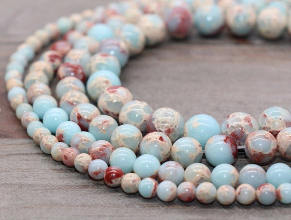 Natural Blue Aqua Terra Jasper Gemstone Round Beads, 15 Inch/1 Strand, Size Selections: 4mm/6mm/8mm/10mm