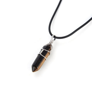 1pc Natural Brown Yellow Tiger Eye Gemstone Pendant Necklace, 18 Inch Leather Cord Jewelry, GGP-H1