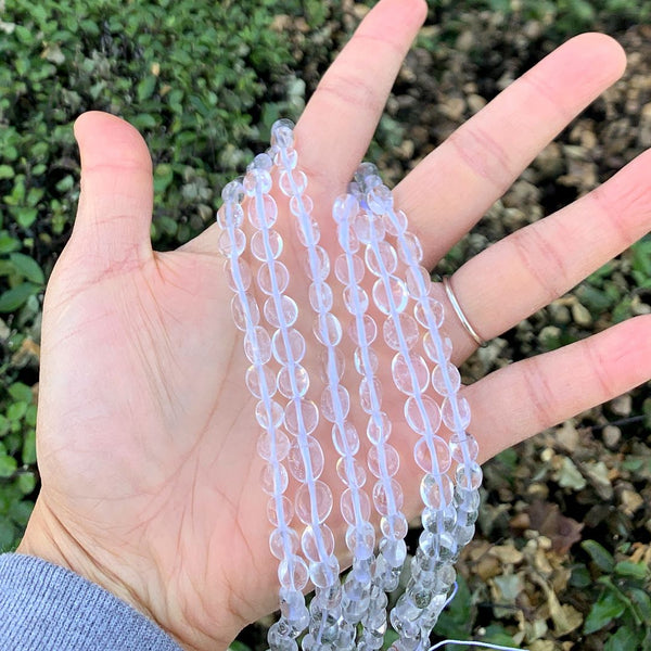 Natural Clear Crystal White Quartz Gemstone Oval Tumbled Pebble Beads, Irregular, 6mm to 8mm, Hole ID 1mm, 15 Inch/1 Strand, GZ11-37