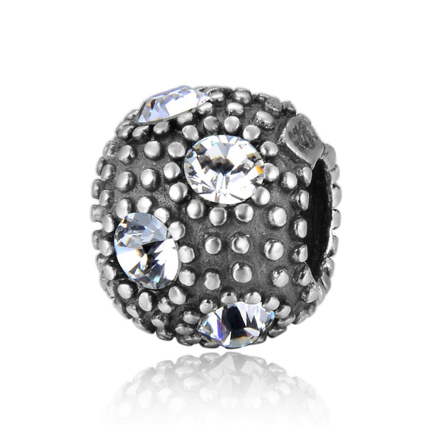 1pc 925 Sterling Silver April Birthstone Bead Charm, Diamond Clear Cubic Zirconia CZ, 10.3x9mm, Hole ID 4.5mm, EC1-M4