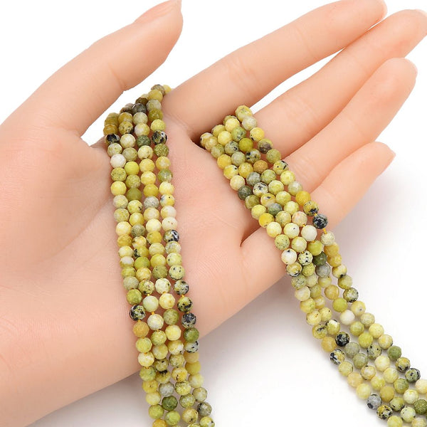 Natural Yellow Turquoise Gemstone Tiny Small Faceted Round Beads, 4mm, Hole ID 0.6mm, 15 Inch/1 Strand, GK4-17