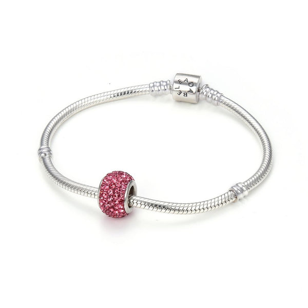 1pc 925 Sterling Silver October Pink Birthstone Bead Charm, 12.5x7.5mm, Hole ID 4.8mm, Fit Pandora All Other Bracelets, EC684-10