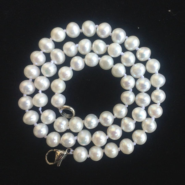Natural Grade AA+ Potato Round White Cultured Freshwater Pearl Necklace, 6-7mm Pearl Strand, Length Selections: 16 inch/18 Inch
