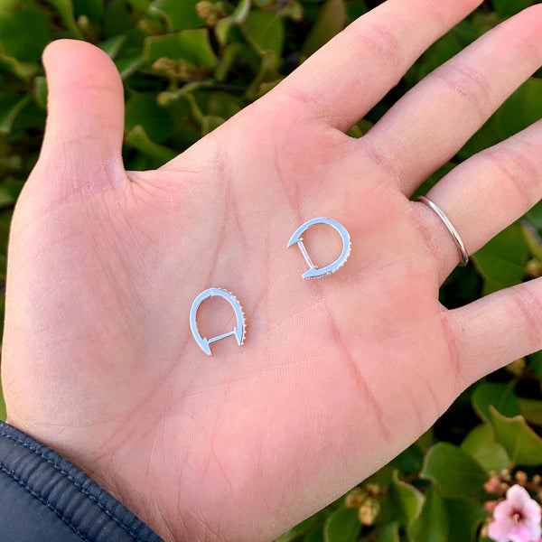 1 Pair 925 Sterling Silver Oval Hoop Earrings, Pave Cubic Zirconia CZ, 13mm, SSE39-1