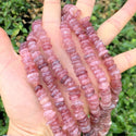 Natural Red Strawberry Quartz Gemstone Flat Coin Chip Beads, Irregular, 7mm-10mm, Hole ID 1mm, 15 Inch/1 Strand, GZ7-9