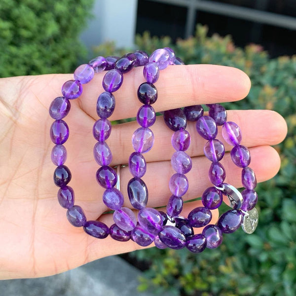 1 Strand Stretch Natural Grade A Purple Amethyst Free Form Gemstone Bracelet, 7-10mm Beads, Length Selections: 7 inch/7.5 inch