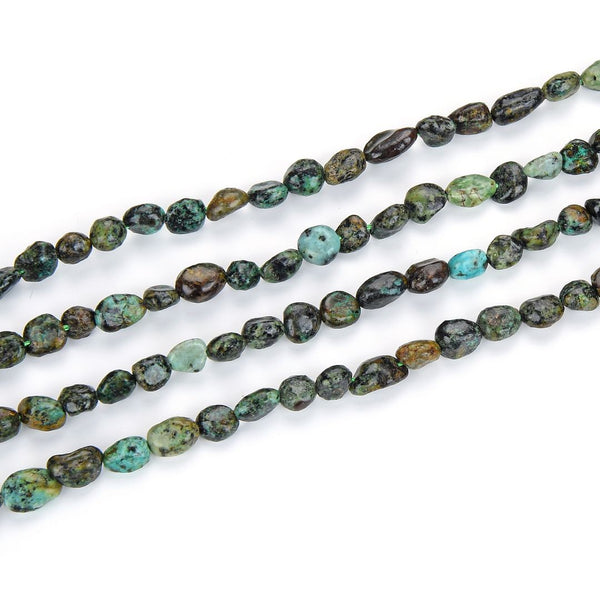 Natural African Turquoise Gemstone Oval Tumbled Pebble Beads, Irregular, 6mm to 8mm, Hole ID 1mm, 15 Inch/1 Strand, GZ11-82