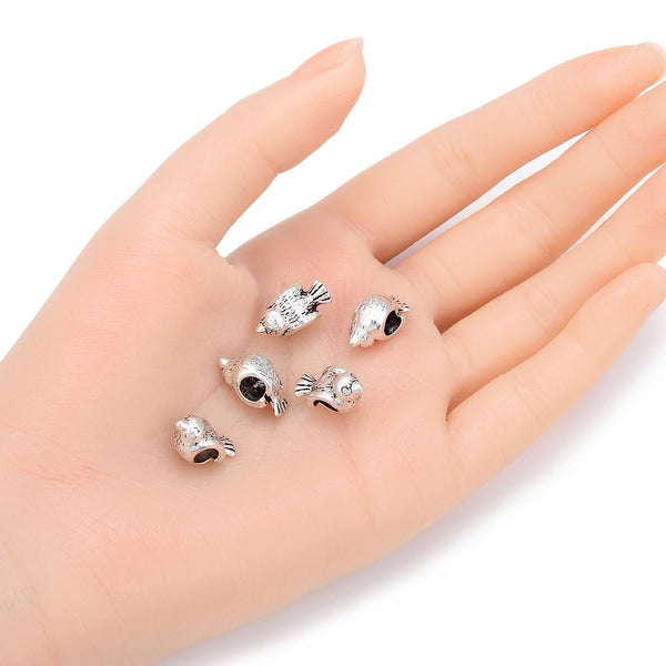 20pcs Cute Bird Symbol of Freedom and Hope Large Hole Beads, Hole ID 4.5mm, Antique Silver, Zinc Alloy Metal, MEC-A9